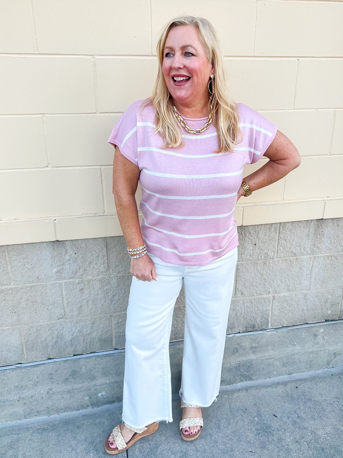 Rosé Striped Boat Neck Top - The Pink Pineapple 850