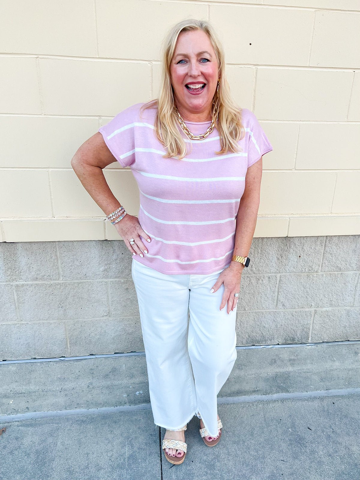 Rosé Striped Boat Neck Top - The Pink Pineapple 850