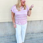 Rosé Striped Boat Neck Top - The Pink Pineapple 850