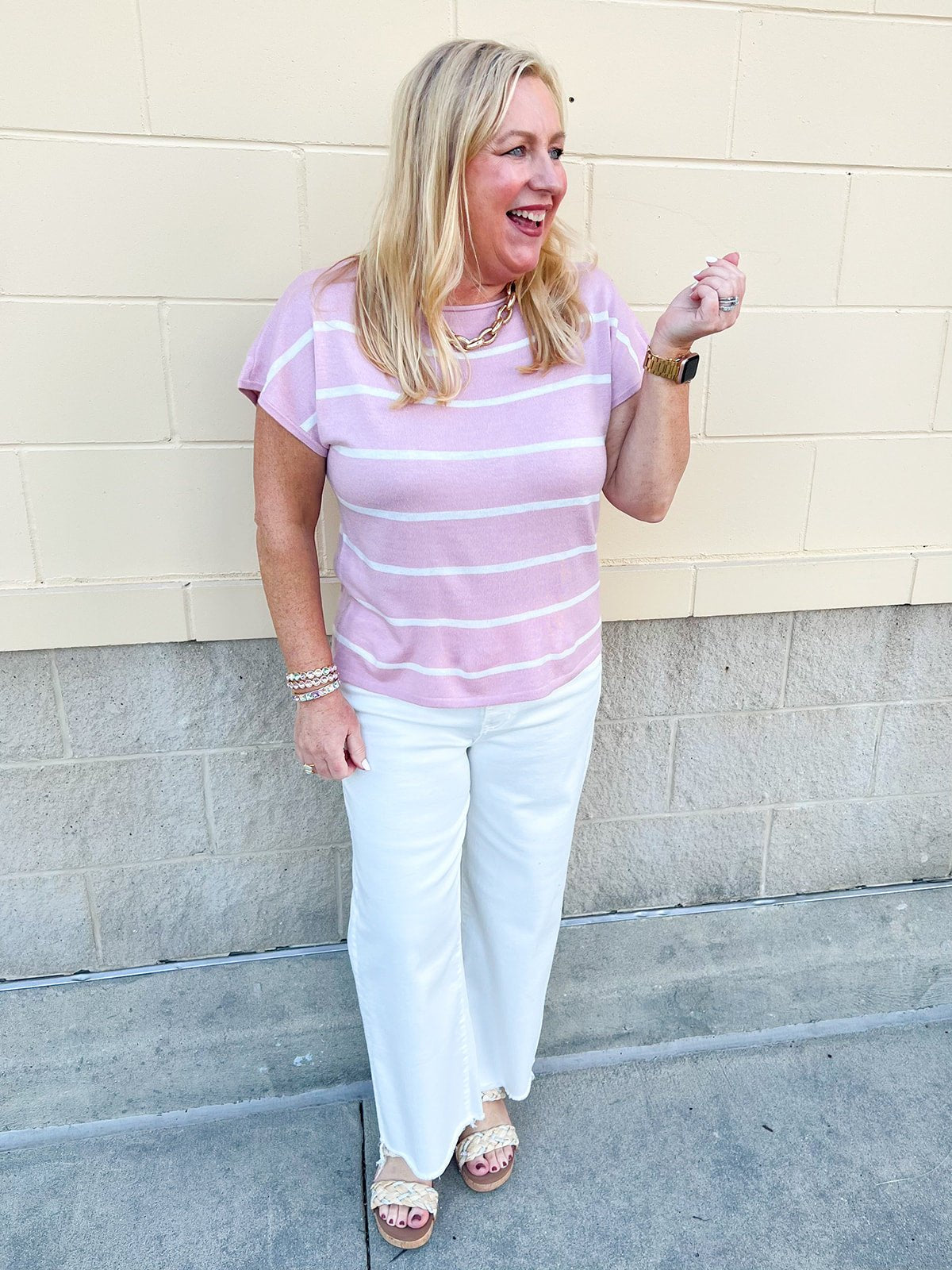 Rosé Striped Boat Neck Top - The Pink Pineapple 850