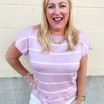 Rosé Striped Boat Neck Top - The Pink Pineapple 850