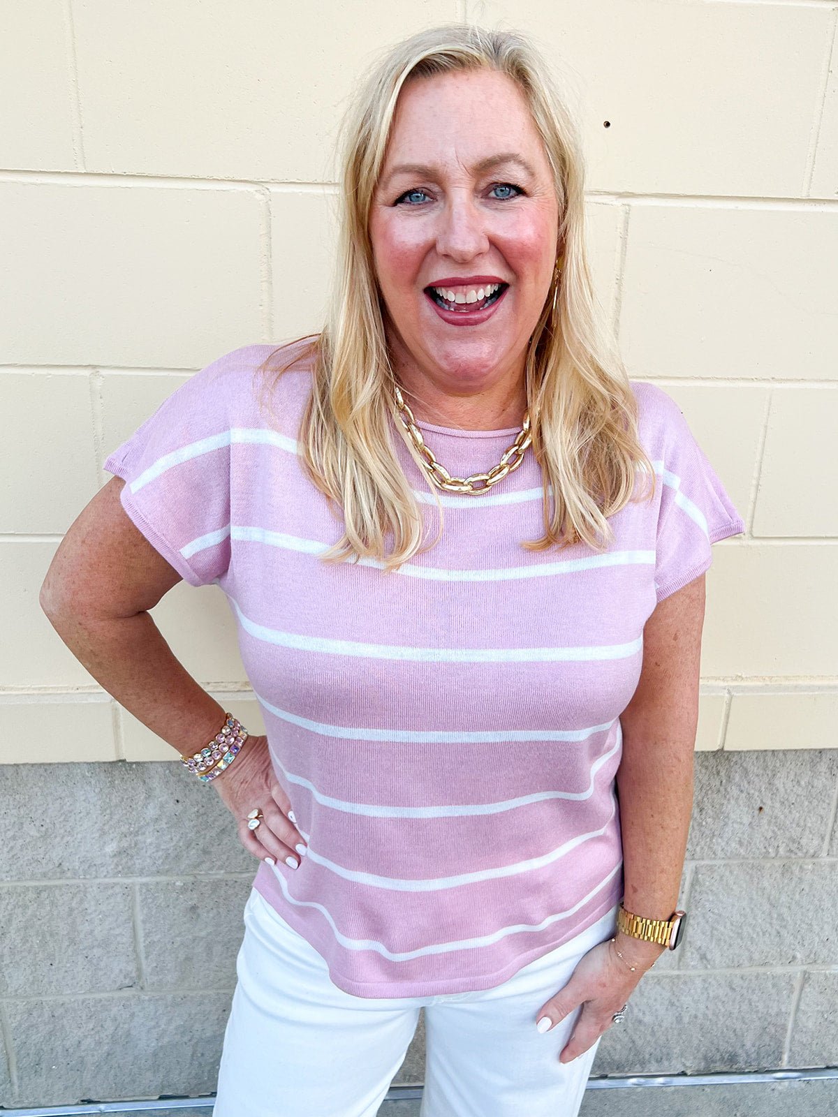 Rosé Striped Boat Neck Top - The Pink Pineapple 850