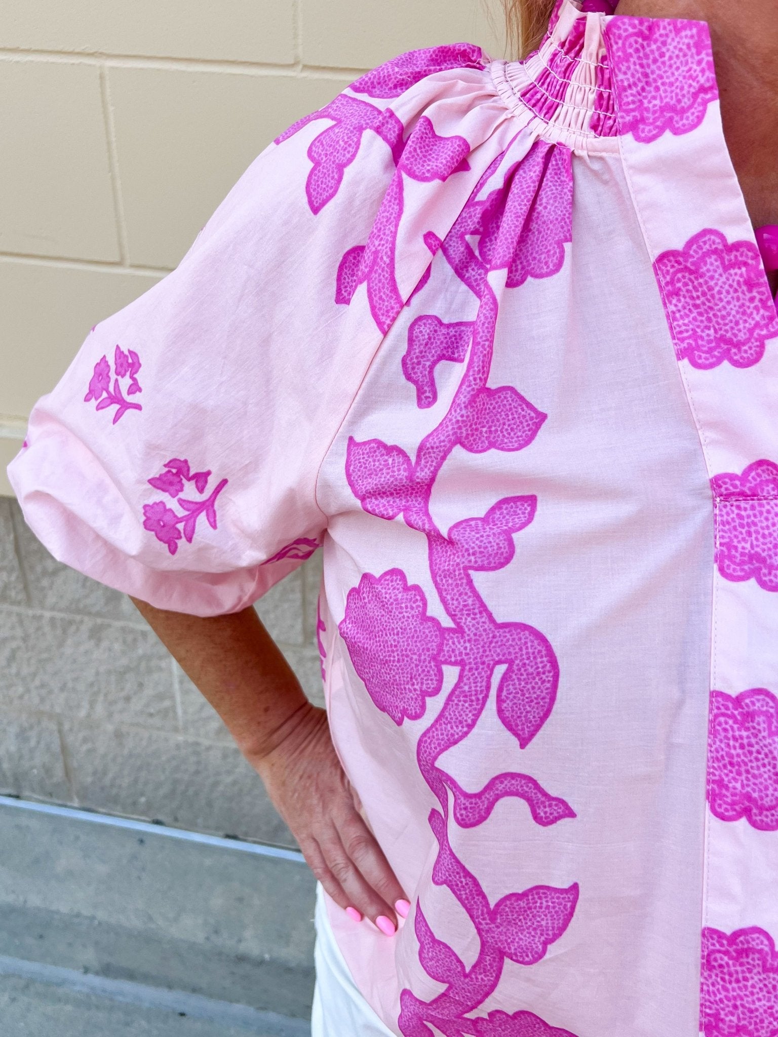 Rosy Bloom Split Neck Blouse - The Pink Pineapple 850