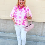 Rosy Bloom Split Neck Blouse - The Pink Pineapple 850