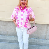 Rosy Bloom Split Neck Blouse - The Pink Pineapple 850