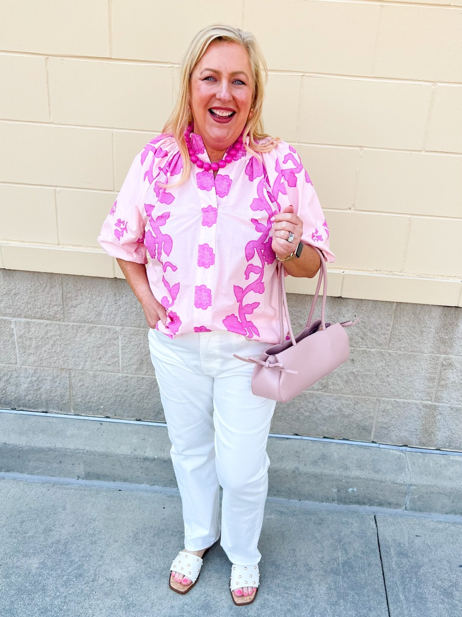 Rosy Bloom Split Neck Blouse - The Pink Pineapple 850