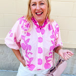 Rosy Bloom Split Neck Blouse - The Pink Pineapple 850
