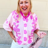Rosy Bloom Split Neck Blouse - The Pink Pineapple 850