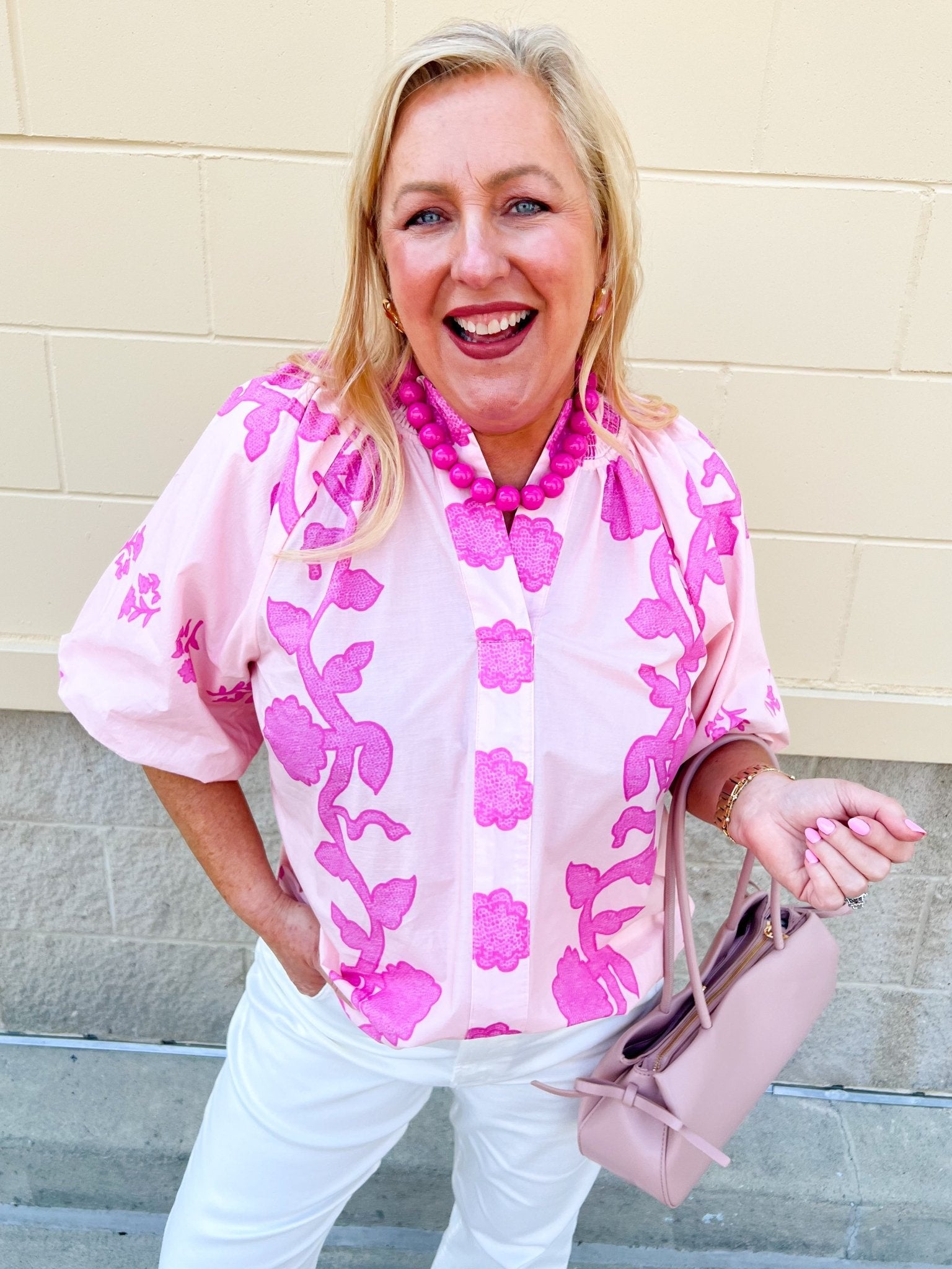 Rosy Bloom Split Neck Blouse - The Pink Pineapple 850