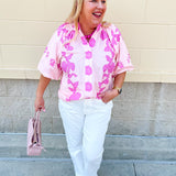 Rosy Bloom Split Neck Blouse - The Pink Pineapple 850