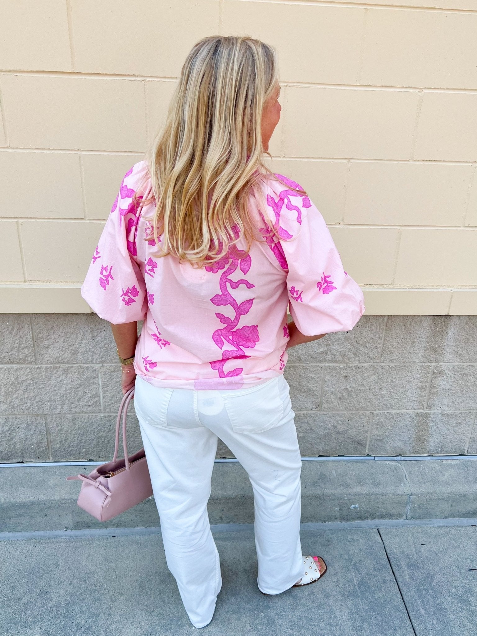 Rosy Bloom Split Neck Blouse - The Pink Pineapple 850