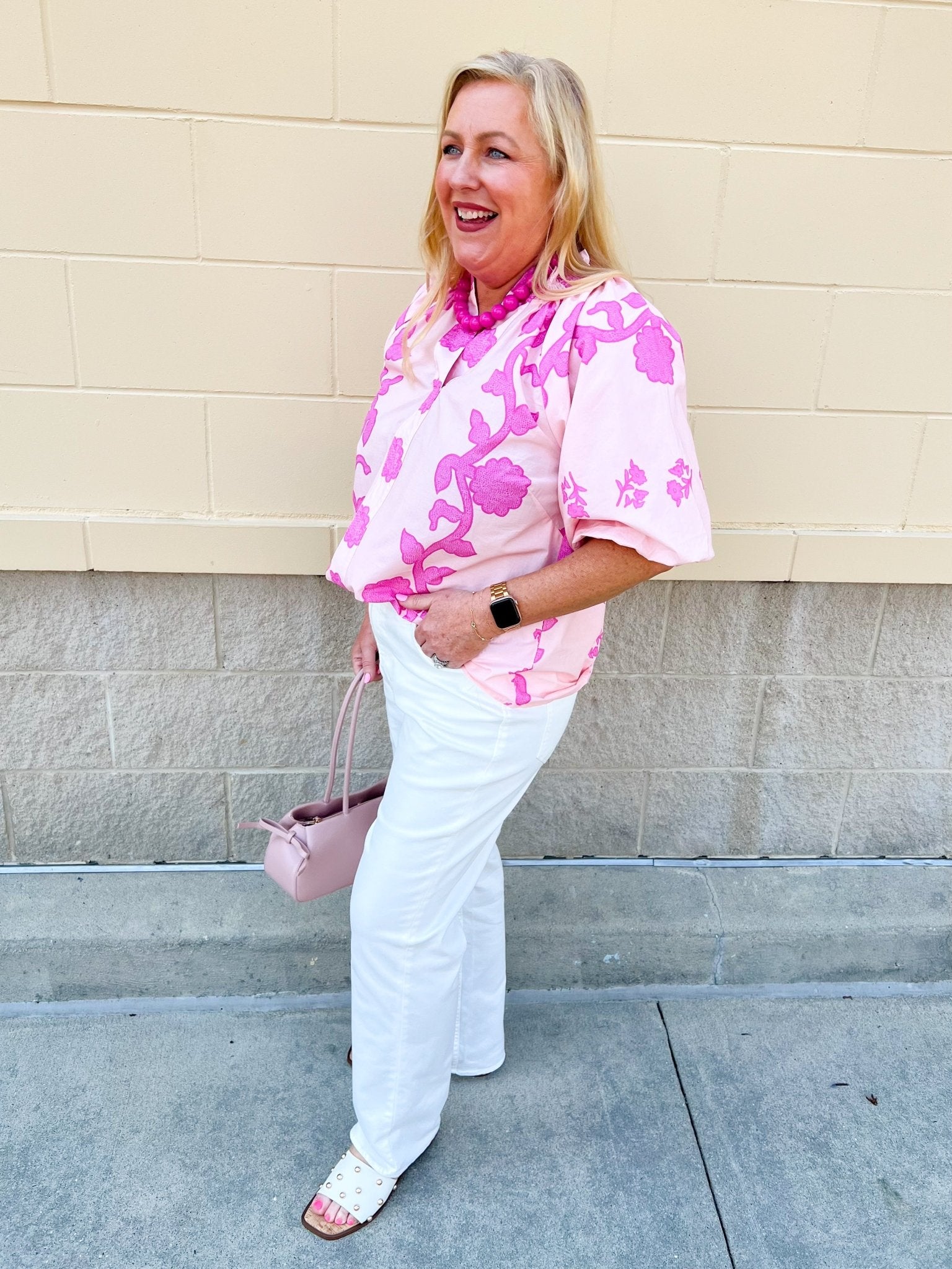 Rosy Bloom Split Neck Blouse - The Pink Pineapple 850