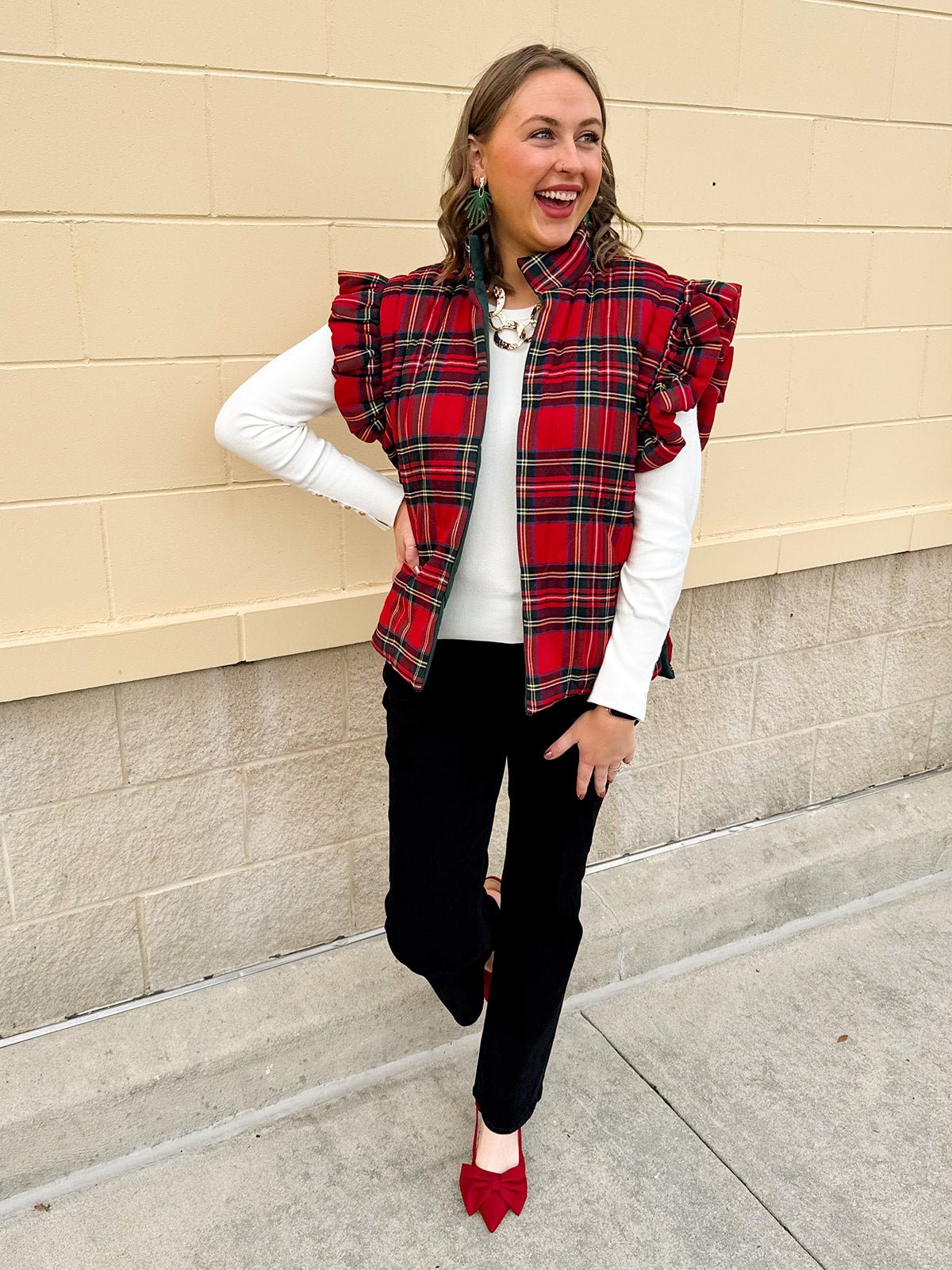 Ruffle & Ready Reversible Vest in Red - The Pink Pineapple 850