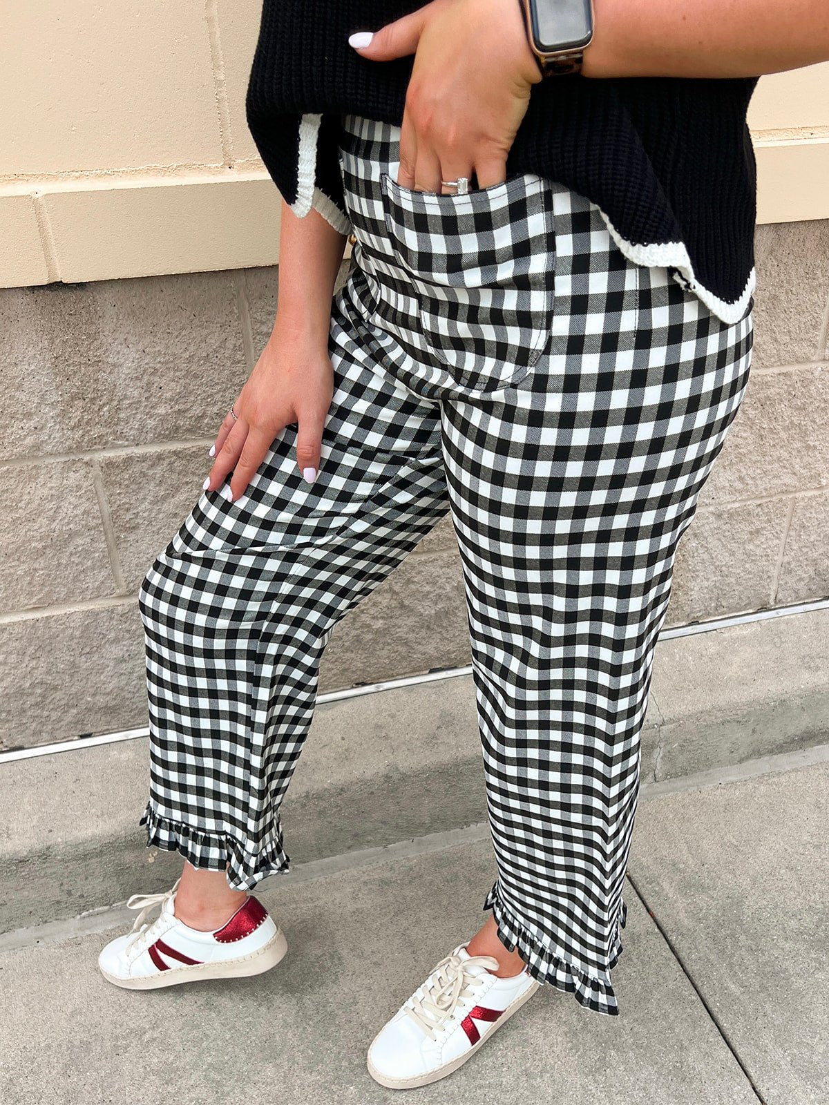 Ruffle Rendezvous High Rise Statement Pants in Gingham - The Pink Pineapple 850