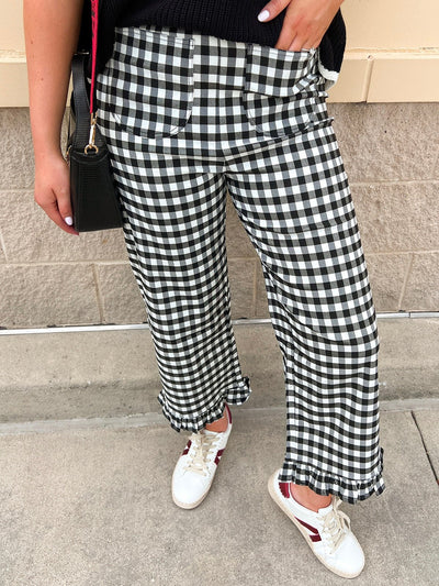 Ruffle Rendezvous High Rise Statement Pants in Gingham - The Pink Pineapple 850