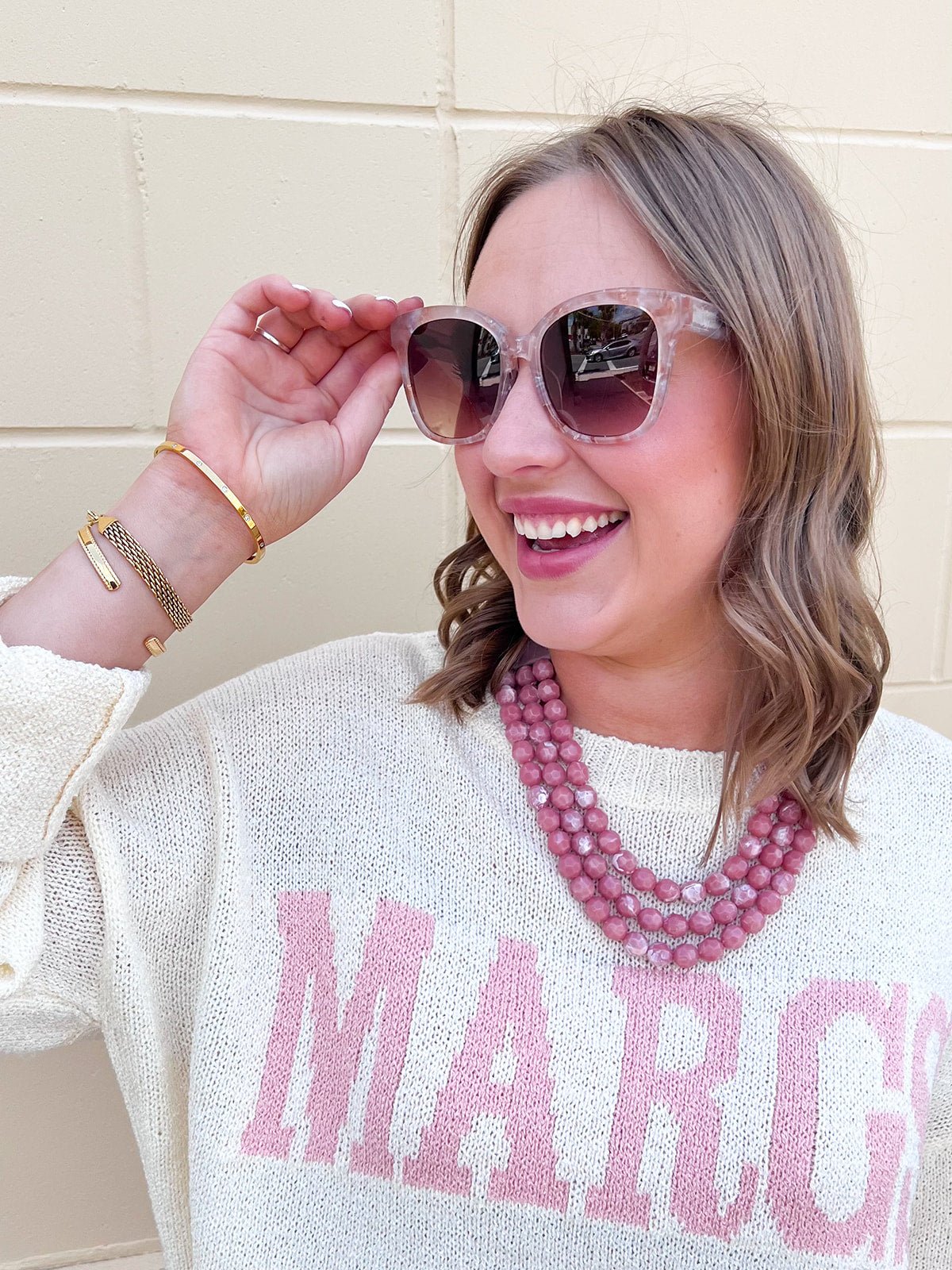Sands of Time Beaded Faux Leather Necklace in Rose - The Pink Pineapple 850