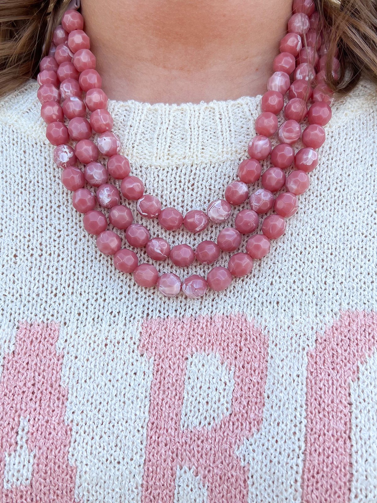 Sands of Time Beaded Faux Leather Necklace in Rose - The Pink Pineapple 850