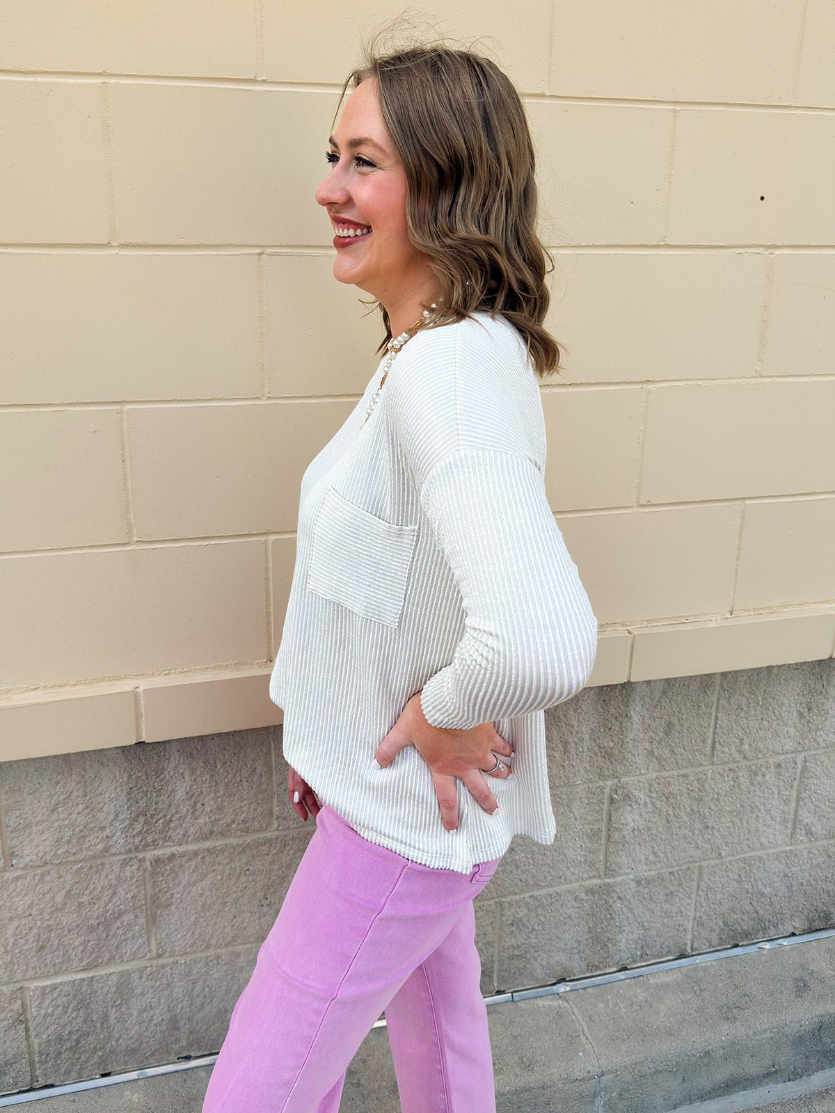 Sandstone Striped Oversized Pocket Top - The Pink Pineapple 850