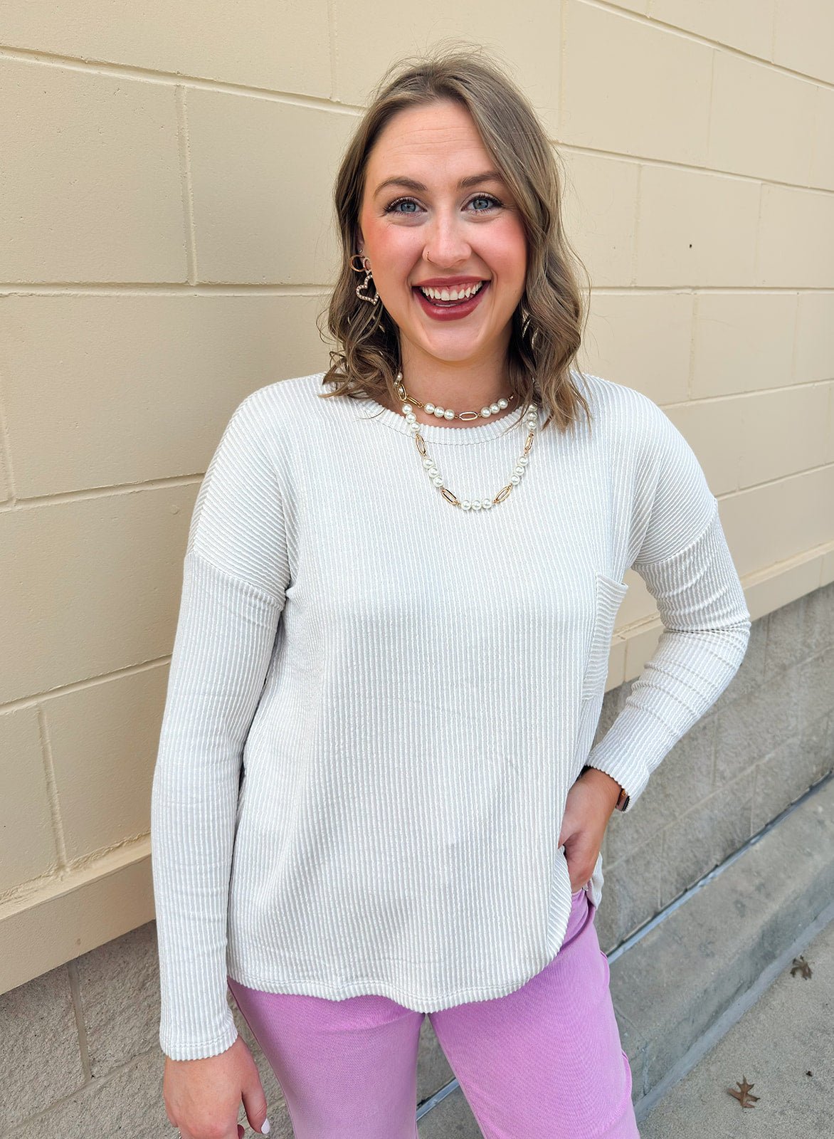 Sandstone Striped Oversized Pocket Top - The Pink Pineapple 850