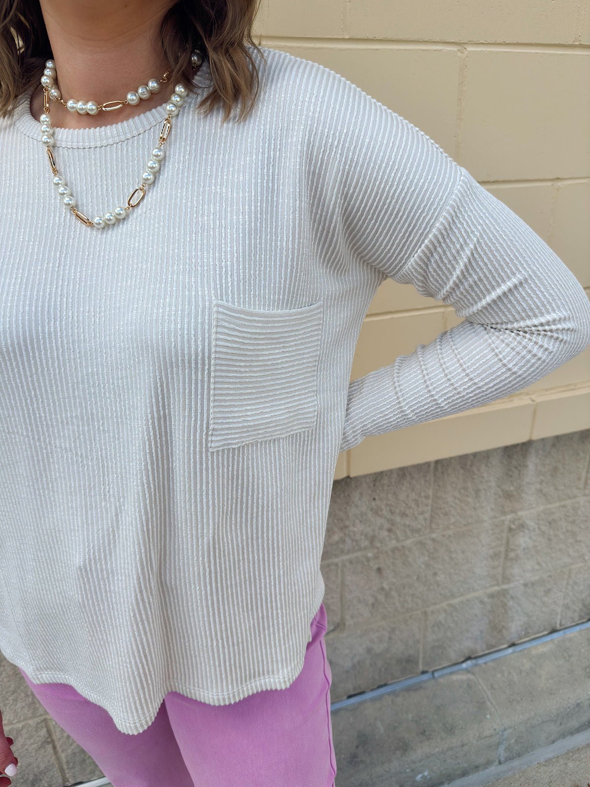 Sandstone Striped Oversized Pocket Top - The Pink Pineapple 850