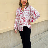 Santa Toile Holiday Blouse - The Pink Pineapple 850