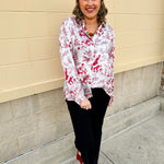 Santa Toile Holiday Blouse - The Pink Pineapple 850