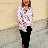 Santa Toile Holiday Blouse - The Pink Pineapple 850