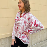 Santa Toile Holiday Blouse - The Pink Pineapple 850