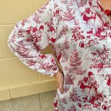 Santa Toile Holiday Blouse - The Pink Pineapple 850