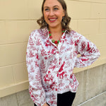 Santa Toile Holiday Blouse - The Pink Pineapple 850