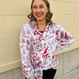 Santa Toile Holiday Blouse - The Pink Pineapple 850