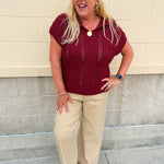 Saturday Muse Pointelle Top in Garnet - The Pink Pineapple 850