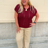 Saturday Muse Pointelle Top in Garnet - The Pink Pineapple 850