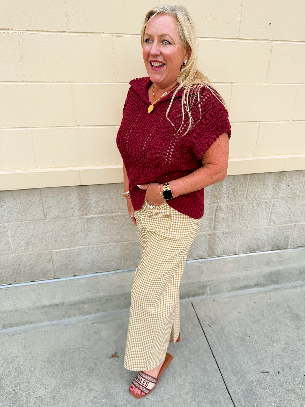 Saturday Muse Pointelle Top in Garnet - The Pink Pineapple 850