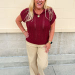 Saturday Muse Pointelle Top in Garnet - The Pink Pineapple 850