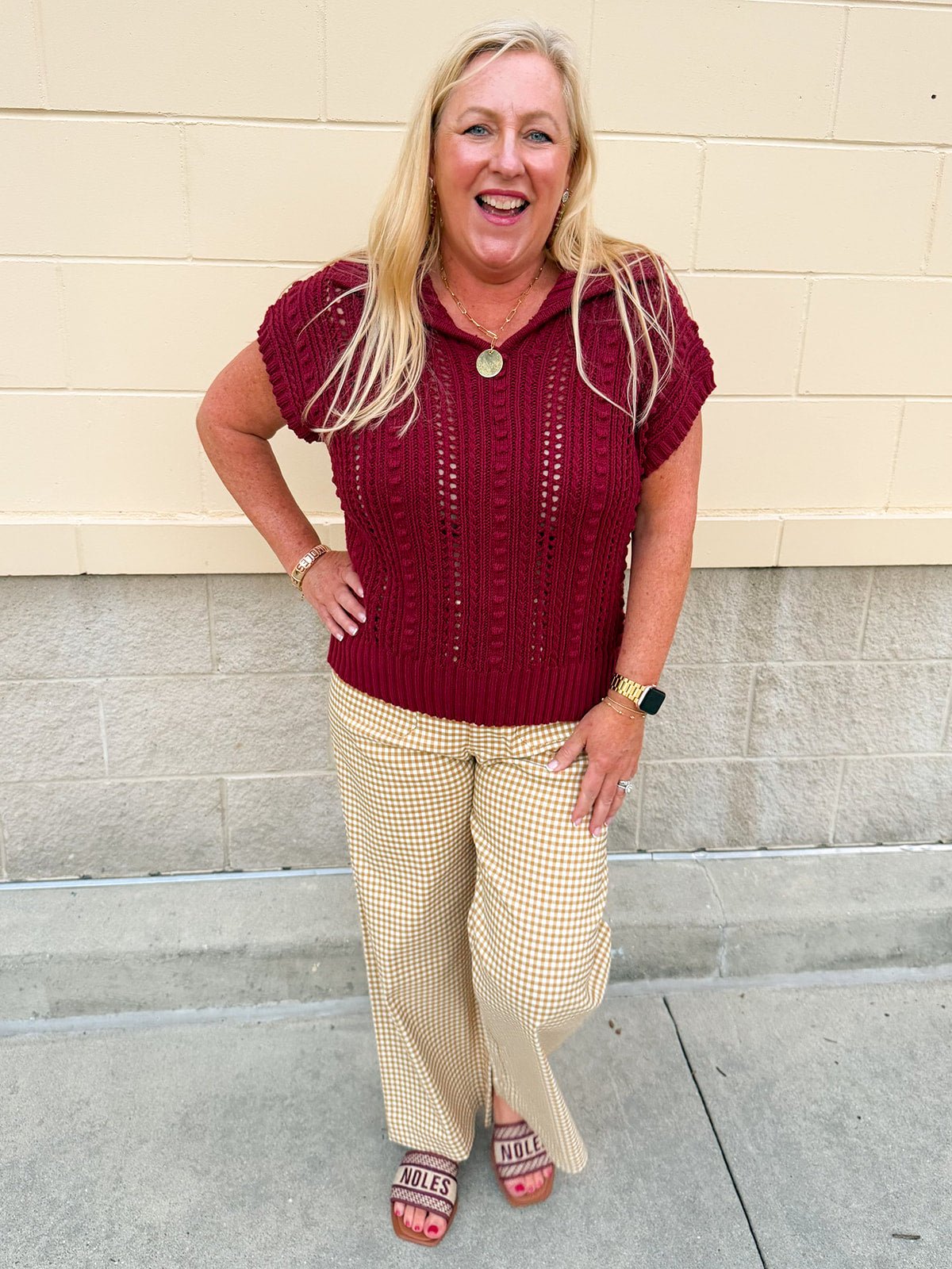 Saturday Muse Pointelle Top in Garnet - The Pink Pineapple 850