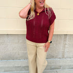 Saturday Muse Pointelle Top in Garnet - The Pink Pineapple 850