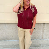 Saturday Muse Pointelle Top in Garnet - The Pink Pineapple 850