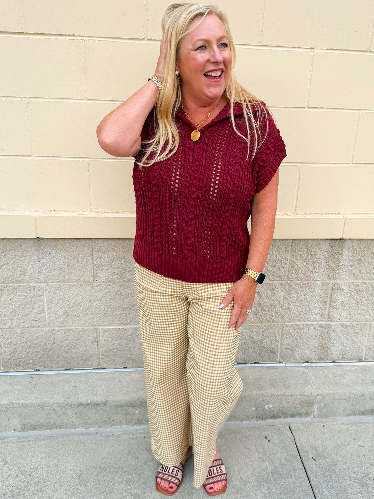 Saturday Muse Pointelle Top in Garnet - The Pink Pineapple 850
