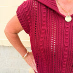 Saturday Muse Pointelle Top in Garnet - The Pink Pineapple 850