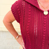 Saturday Muse Pointelle Top in Garnet - The Pink Pineapple 850