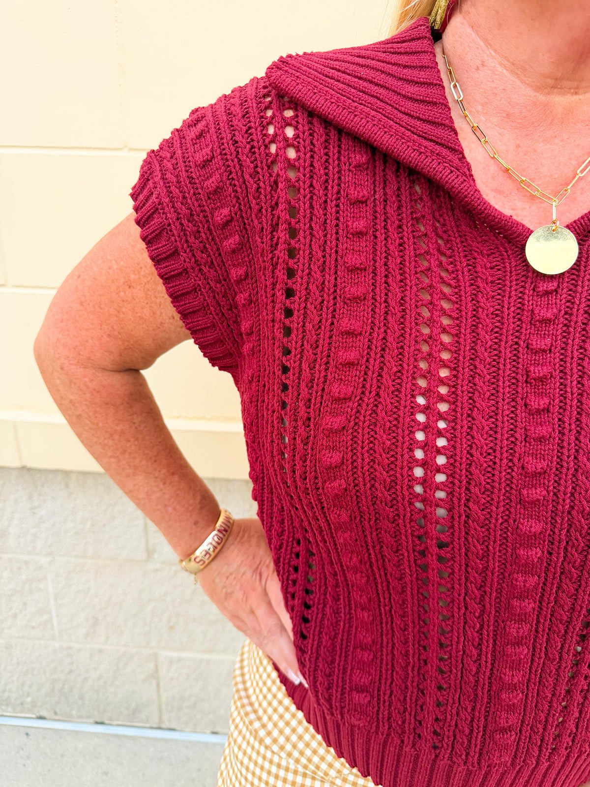 Saturday Muse Pointelle Top in Garnet - The Pink Pineapple 850