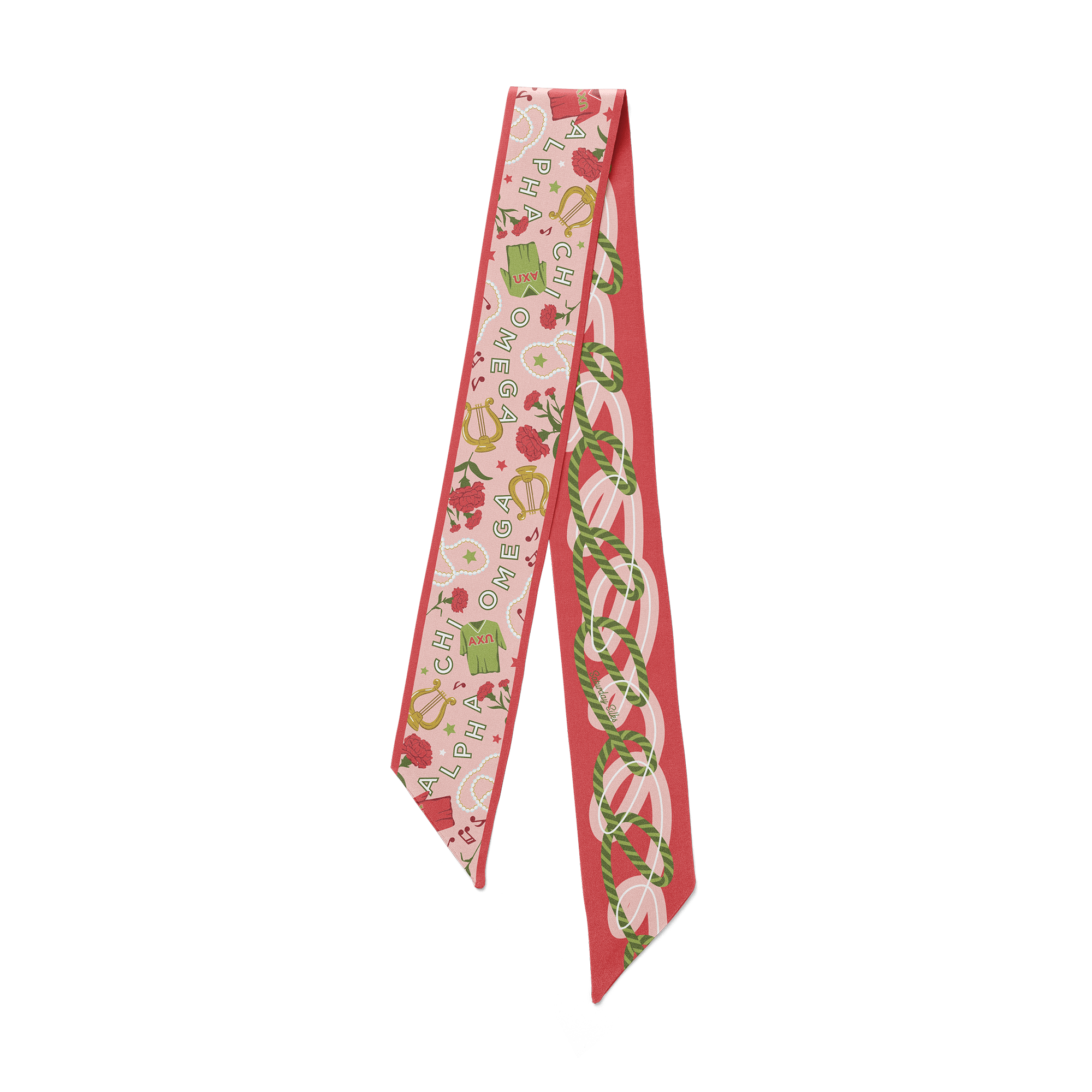 [Saturday Silks] Alpha Chi Omega Skinny Scarf - The Pink Pineapple 850