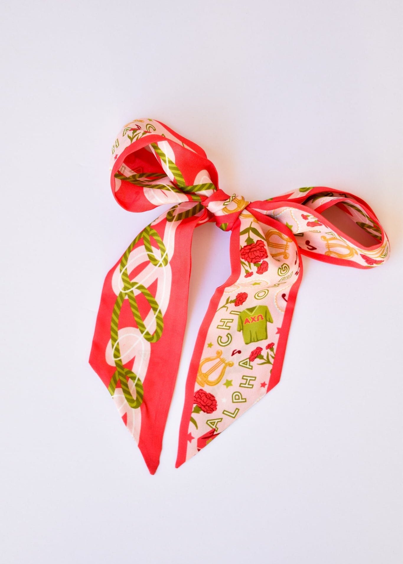 [Saturday Silks] Alpha Chi Omega Skinny Scarf - The Pink Pineapple 850