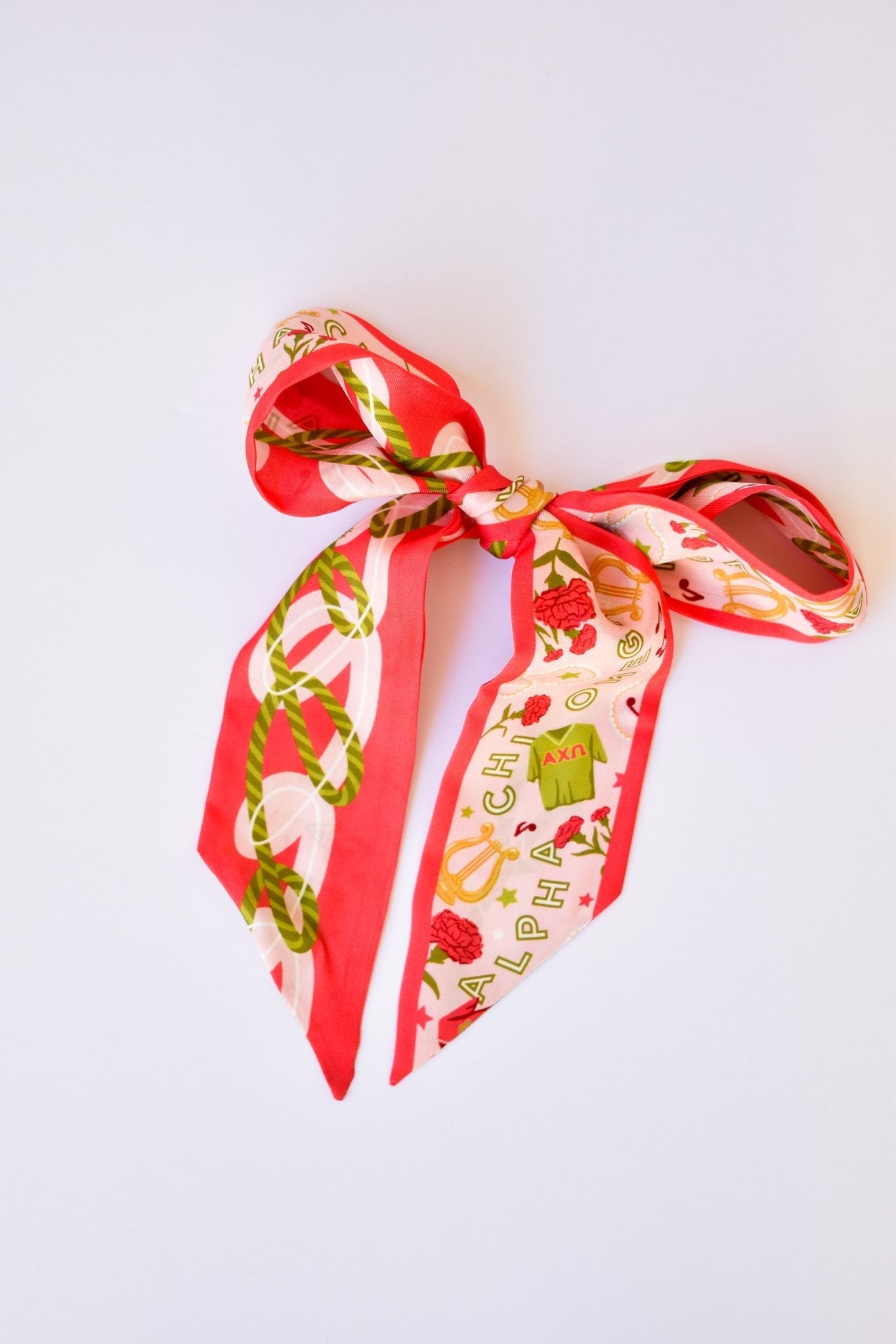 [Saturday Silks] Alpha Chi Omega Skinny Scarf - The Pink Pineapple 850
