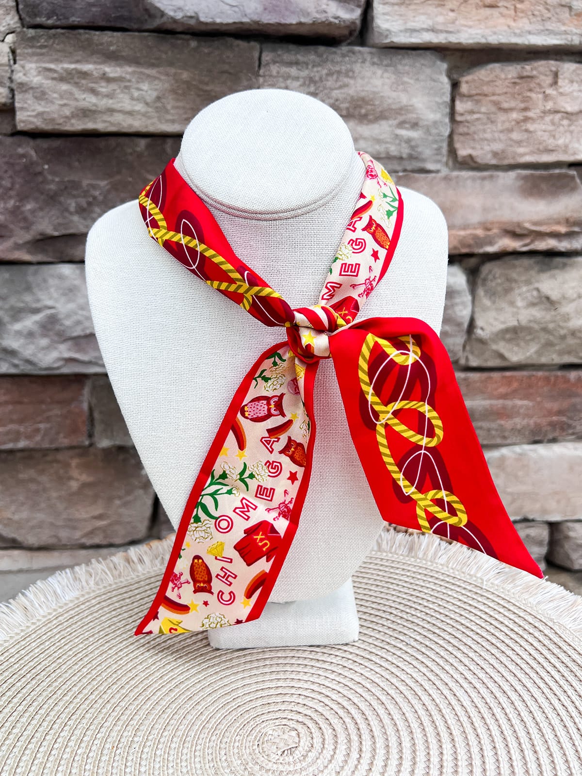 [Saturday Silks] Chi Omega Skinny Scarf - The Pink Pineapple 850