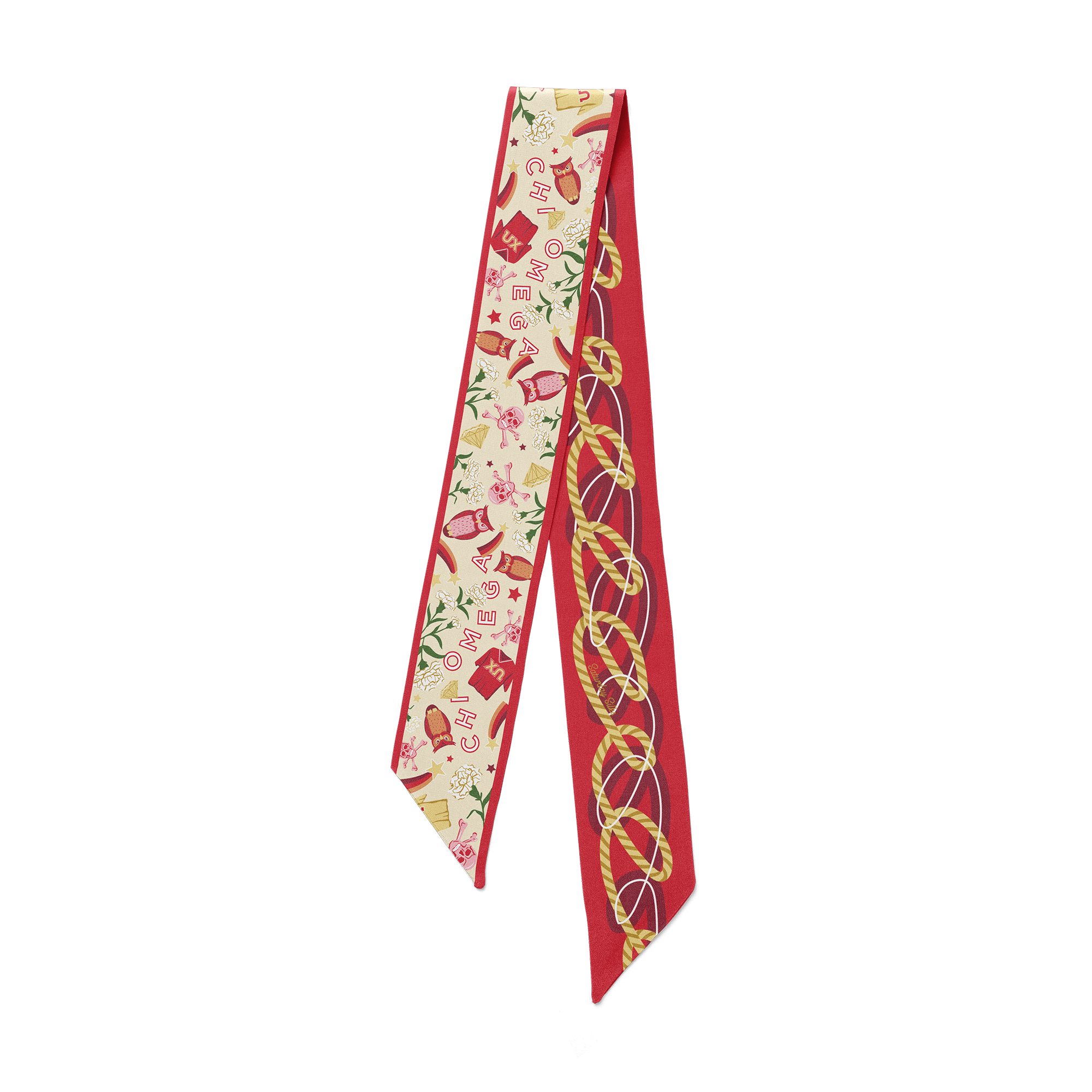 [Saturday Silks] Chi Omega Skinny Scarf - The Pink Pineapple 850