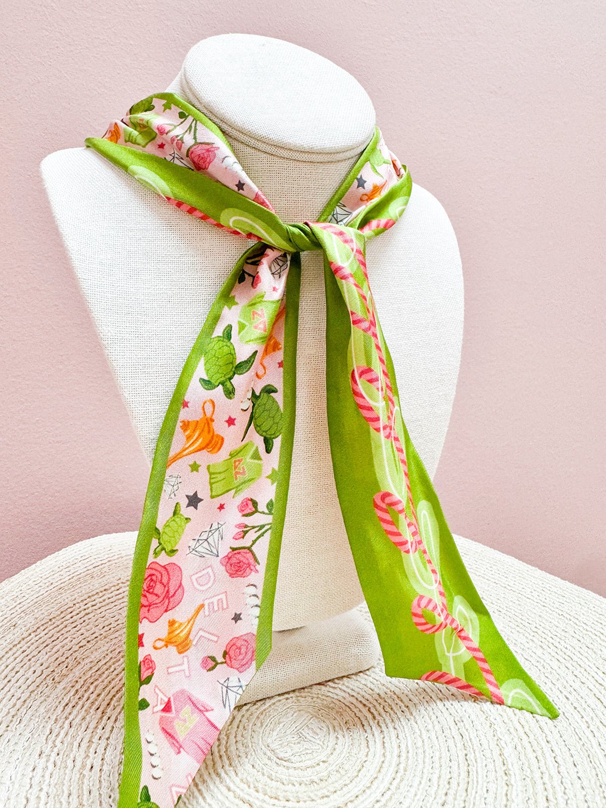 [Saturday Silks] Delta Zeta Skinny Scarf - The Pink Pineapple 850