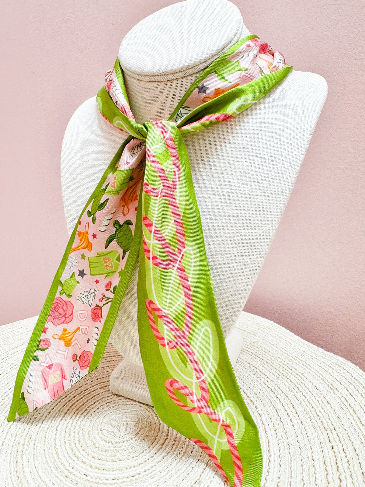 [Saturday Silks] Delta Zeta Skinny Scarf - The Pink Pineapple 850