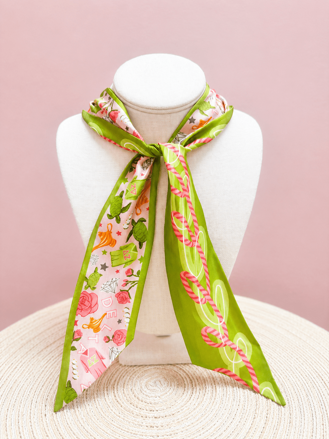 [Saturday Silks] Delta Zeta Skinny Scarf - The Pink Pineapple 850